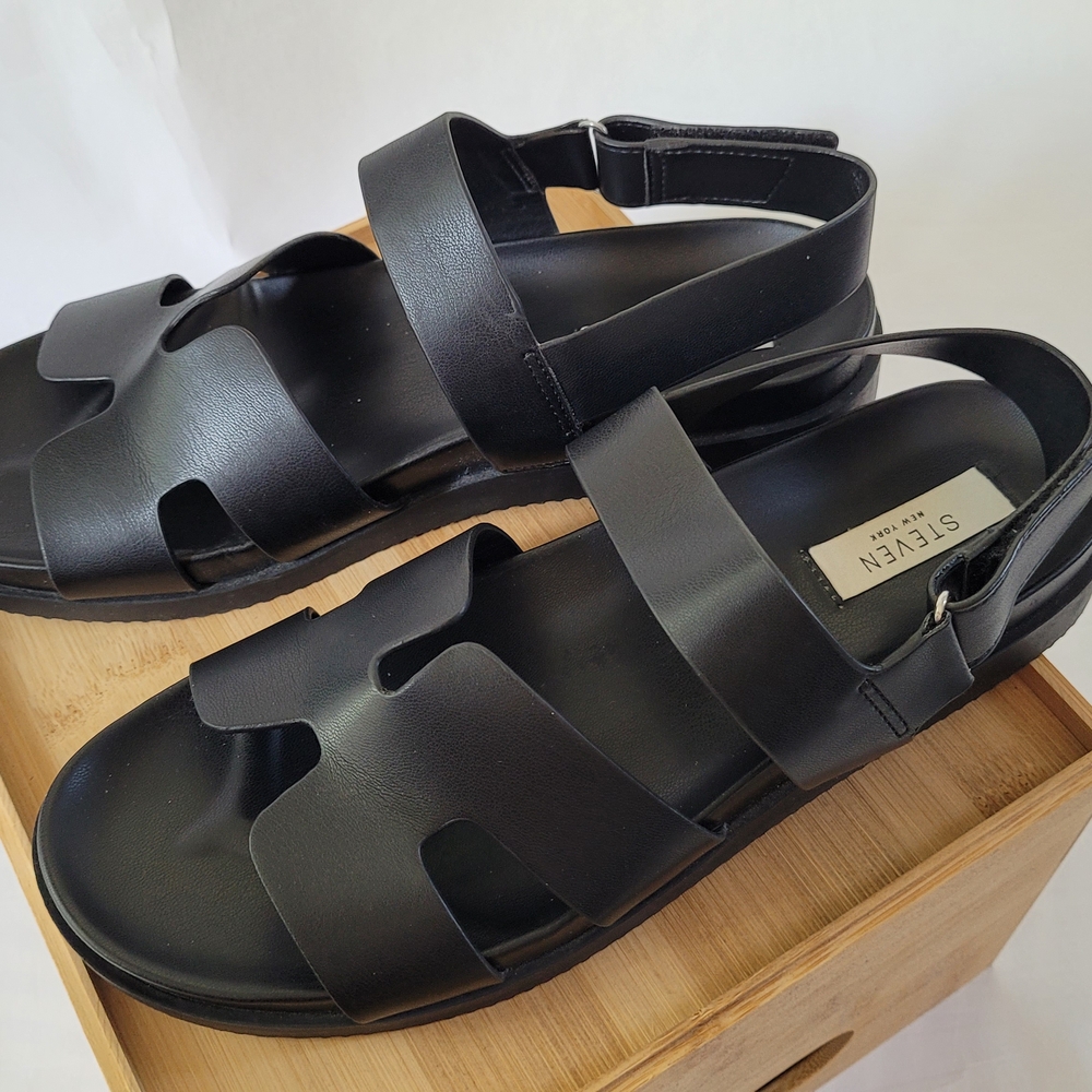 Womens Black Leather Sandals